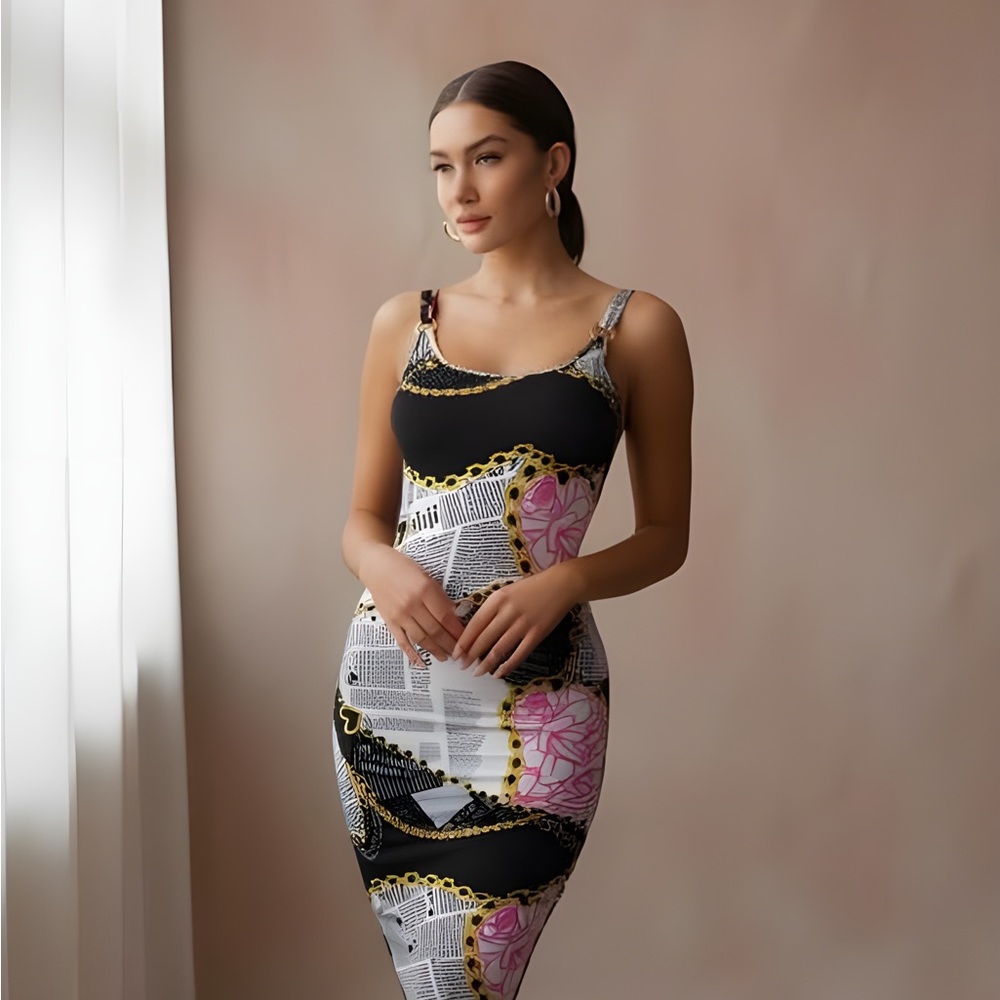 Elegant Asymmetrical Black and Pink Dress